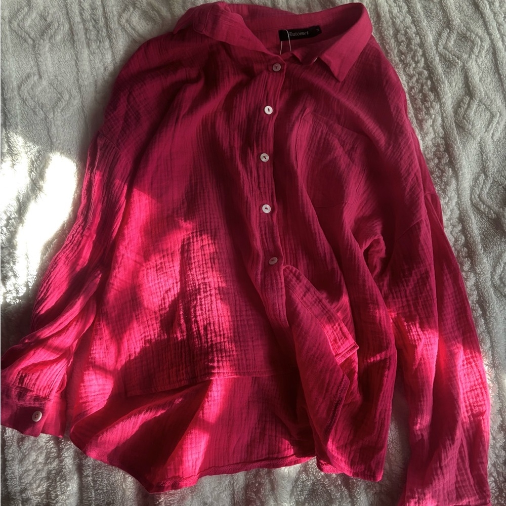 Women's Hot Pink Button-Up Shirt